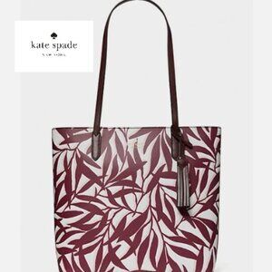 KATE SPADE Jana Foliage Smooth Leather Travel Tote Shopping Handbag Resortwear